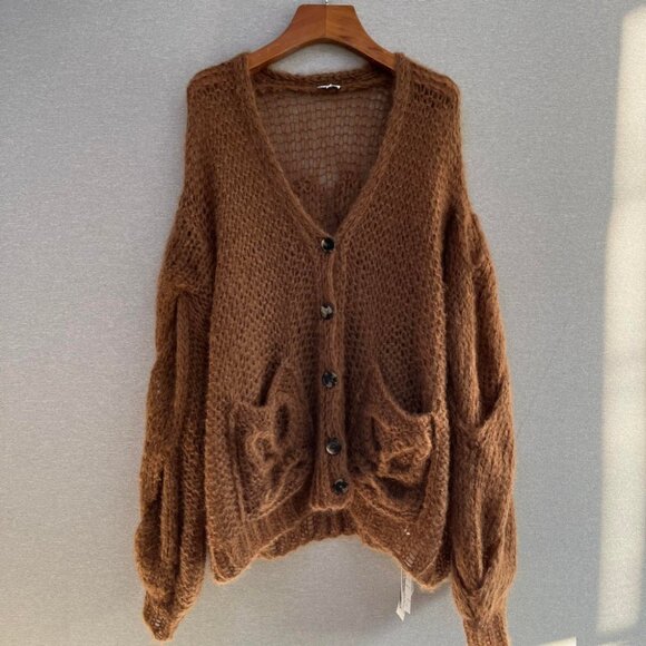 Loewe Anagram Brown Cardigan in Mohair - Picture 4 of 12
